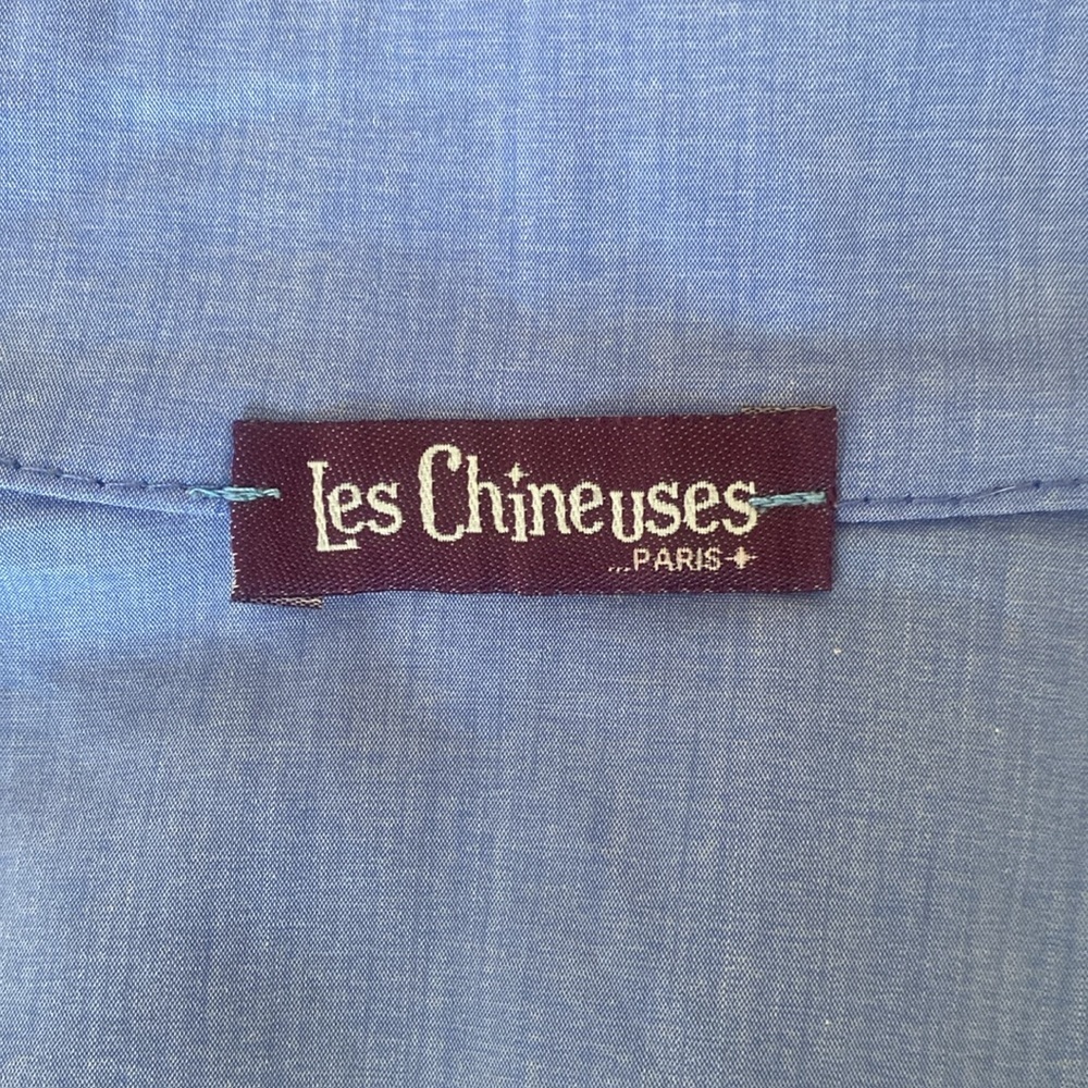 Les Chineuses Paris Women's Blue Ruffled Button-Up Blouse Size XX-Small - Picture 12 of 13